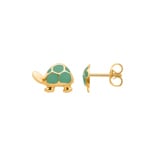 Ohrstecker 750/18 K Gelbgold mit grünem Lack, Schildkröte