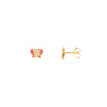 Stud Earrings 750/18 K Yellow Gold with Lacquer, Butterfly