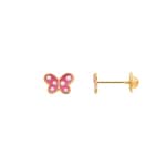 Stud Earrings 750/18 K Yellow Gold with Lacquer, Butterfly