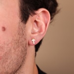 Stud Earrings 750/18 K Yellow Gold with Mother of Pearl, Cross - 148591.6NC