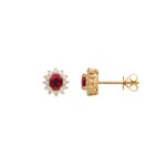 Clous d'oreilles or jaune 750/18 ct avec rubis ovale & diamants 0.19 ct H/si