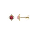Ohrstecker 750/18 K Gelbgold mit Rubin oval & Diamanten 0.23 ct H/si