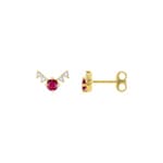 Clous d'oreilles or jaune 750/18 ct avec rubis & diamants 0.10 ct