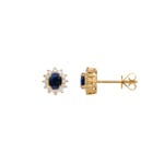 Stud Earrings 750/18 K Yellow Gold with oval Sapphire & Diamonds 0.19 ct H/si