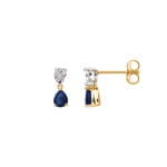 Clous d'oreilles or jaune 750/18 ct avec saphir et diamant 0.01ct.