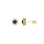 Stud Earrings 750/18 K Yellow Gold with oval Emerald & Diamonds 0.19 ct H/si