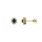 Stud Earrings 750/18 K Yellow Gold with oval Emerald & Diamonds 0.19 ct H/si