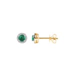 Clous d'oreilles or jaune 750/18 ct avec émeraude ronde et diamants 0.08 ct H/si