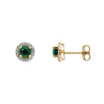 Stud Earrings 750/18 K Yellow Gold with round Emerald & Cubic Zirconia