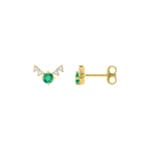 Clous d'oreilles or jaune 750/18 ct avec émeraudes & diamants 0.10 ct