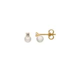 Clous d'oreilles or jaune 750/18 ct avec perle de culture d'eau douce 4mm et zircones