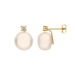Stud Earrings 750/18 K Yellow Gold with Freshwater Pearls & Cubic Zirconia