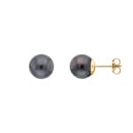Stud Earrings 750/18 K Yellow Gold with Tahitian Pearl Ø 8mm