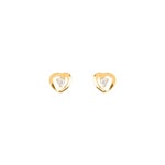 Stud Earrings 750/18 K Yellow Gold Heart with Cubic Zirconia 3 Prongs - GK208JZ
