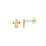 Stud Earrings 750/18 K Yellow Gold with Cubic Zirconia, Cross