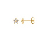 Clous d'oreilles or jaune 750/18 ct avec zircones, Étoile