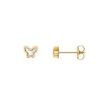 Clous d'oreilles or jaune 750/18 ct Papillon avec nacre - 148861.6NC