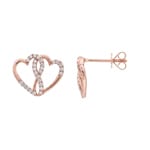 Ohrstecker 750/18 K Roségold verschlungene Herzen mit Diamanten 0.23 ct