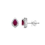 Stud Earrings 750/18 K White Gold, Diamonds 0.22 ct H/si and Ruby 1.12 ct