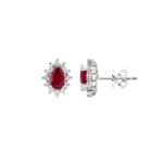 Stud Earrings 750/18 K White Gold, Diamonds 0.32 ct H/si and Ruby 1.60 ct