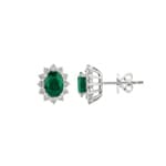 Clous d'oreilles or gris 750/18 ct, diamants 0.56 ct H/si & émeraude 1.31 ct
