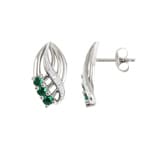 Stud Earrings 750/18 K White Gold with Diamonds 0.01 ct H/si & Emeralds