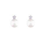 Stud Earrings 750/18 K White Gold with Akoya Pearl & Diamonds 0.12ct W/Si - 1261.02261/0002