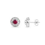 Clous d'oreilles or gris 750/18 ct avec diamants 0.24 ct H/si et rubis