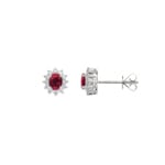 Stud Earrings 750/18 K White Gold with oval Ruby & Diamonds 0.19 ct H/si
