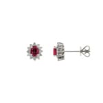 Stud Earrings 750/18 K White Gold with oval Ruby & Diamonds 0.19 ct H/si