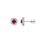 Ohrstecker 750/18 K Weissgold mit Rubin oval & Diamanten 0.23 ct H/si