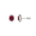 Stud Earrings 750/18 K White Gold with oval Ruby & Diamonds 0.32 ct H/si