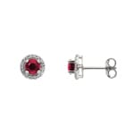 Clous d'oreilles or gris 750/18 ct avec rubis ronde & zircones