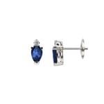 Clous d'oreilles or gris 750/18 ct avec saphir 1.20ct. et diamant 0.08ct.