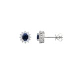 Clous d'oreilles or gris 750/18 ct avec saphir ovale & diamants 0.19 ct H/si