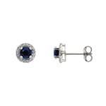 Clous d'oreilles or gris 750/18 ct avec saphir ronde & zircones