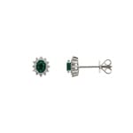 Stud Earrings 750/18 K White Gold with oval Emerald & Diamonds 0.15 ct H/si