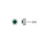 Clous d'oreilles or gris 750/18 ct avec émeraude ovale & diamants 0.19 ct H/si