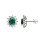 Stud Earrings 750/18 K White Gold with oval Emerald & Diamonds 0.81 ct H/si