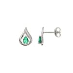 Ohrstecker 750/18 K Weissgold mit Smaragd und Diamant 0.01ct.