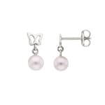 Clous d'oreilles or gris 750/18 ct avec perles de culture d'eau douce, Papillon