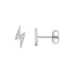 Stud Earrings 750/18 K White Gold with round Cubic Zirconia, Lightning Bolt
