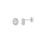 Oval Halo Stud Earrings 375/9 K White Gold with Lab Grown Diamonds 0.60 ct