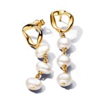 Pandora Gold Essence Boucles d’Oreilles Pendantes Cercle Organique et Perles de Culture Baroques