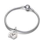Pandora Moments Charm Pendant Double Cœur Blanc Nacré Argent 925 - 792649C01