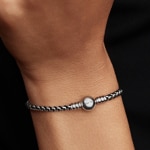 Pandora Moments Bracelet Maille Vénitienne et Cordon Noir Argent 925 - 593816C02