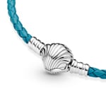 Pandora Moments Seashell Clasp Turquoise Braided Leather Bracelet - 598951C01