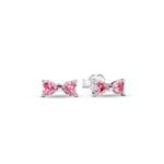 Pandora Timeless Funkelnde Rosafarbene Kleine Schleife Ohrringe 925 Silber