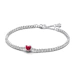 Pandora Timeless Rotes Funkelndes Herz Tennisarmband 925 Silber  - 590041C02