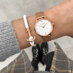 Paul Hewitt Phrep Lite IP Rose Anchor Bracelet Leather White - PH-PHL-L-R-W